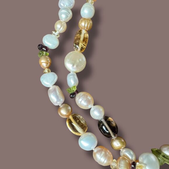 Honora 40" Freshwater Pearl & Gemstone Necklace w/ Earrings Citrine Smoky Quartz - Picture 12 of 16